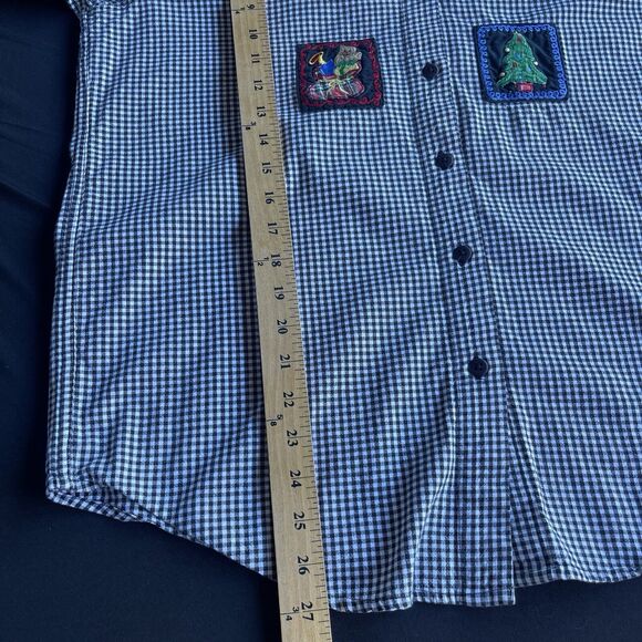 Lemon Grass Button Up Shirt Womens Large Black White Gingham Holiday Christmas - Picture 9 of 9